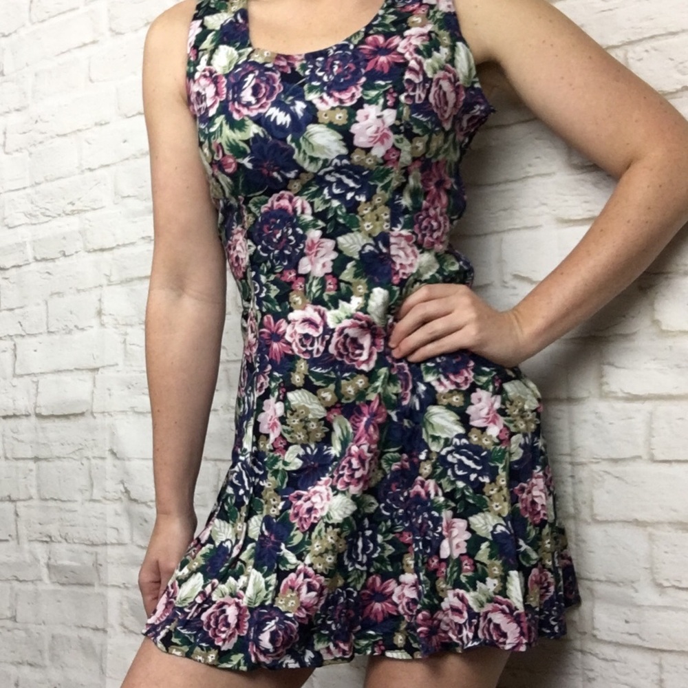 90s Vintage Floral Mini Dress Strappy by Stefano M